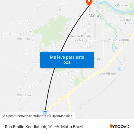 Rua Emílio Kondlatsch, 10 to Mafra Brazil map
