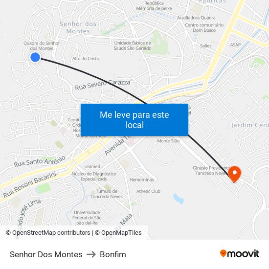 Senhor Dos Montes to Bonfim map