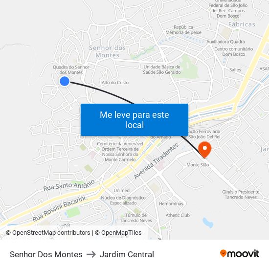 Senhor Dos Montes to Jardim Central map