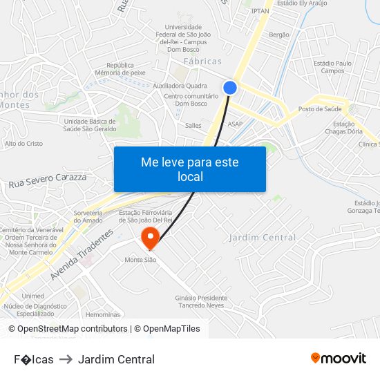 F�Icas to Jardim Central map
