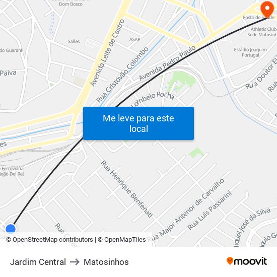 Jardim Central to Matosinhos map