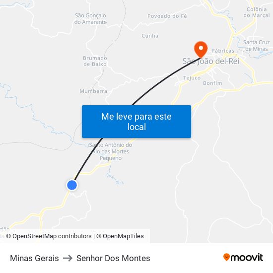 Minas Gerais to Senhor Dos Montes map