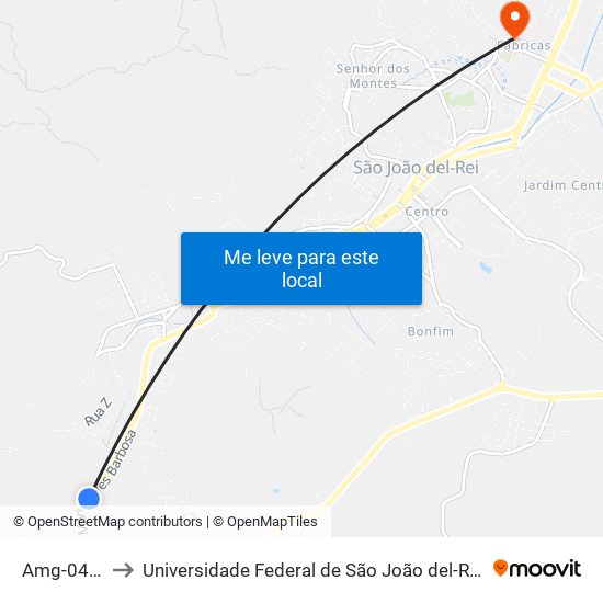 Amg-0460 Norte to Universidade Federal de São João del-Rei (UFSJ/ Campus Dom Bosco) map