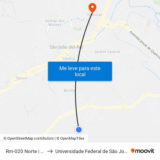 Rm-020 Norte | Cadeia Do Mambengo to Universidade Federal de São João del-Rei (UFSJ/ Campus Dom Bosco) map