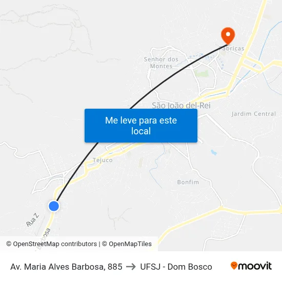 Av. Maria Alves Barbosa, 885 to UFSJ - Dom Bosco map