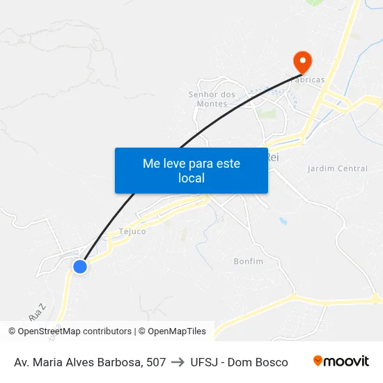 Av. Maria Alves Barbosa, 507 to UFSJ - Dom Bosco map