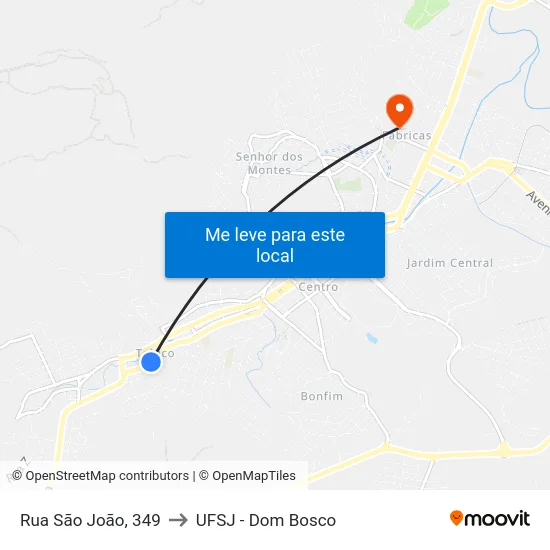 Rua São João, 349 to UFSJ - Dom Bosco map