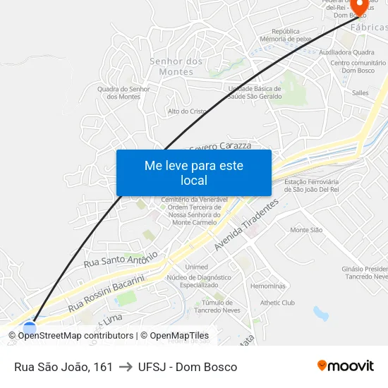 Rua São João, 161 to UFSJ - Dom Bosco map