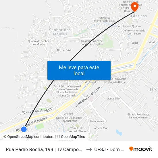Rua Padre Rocha, 199 | Tv Campos De Minas to UFSJ - Dom Bosco map