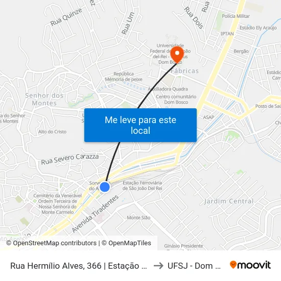 Rua Hermílio Alves, 366 | Estação Ferroviária to UFSJ - Dom Bosco map