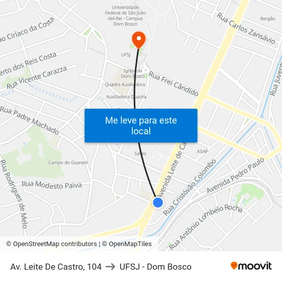 Av. Leite De Castro, 104 to UFSJ - Dom Bosco map