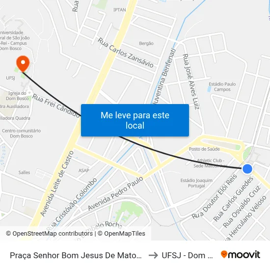 Praça Senhor Bom Jesus De Matozinhos, 380 to UFSJ - Dom Bosco map