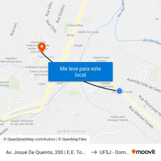 Av. Josué De Queirós, 200 | E.E. Tomé Portes Del Rei to UFSJ - Dom Bosco map