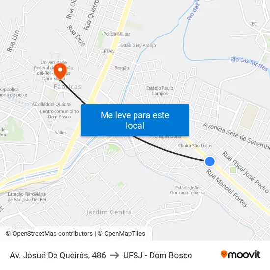 Av. Josué De Queirós, 486 to UFSJ - Dom Bosco map