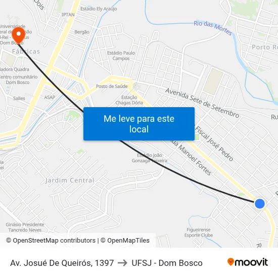Av. Josué De Queirós, 1397 to UFSJ - Dom Bosco map