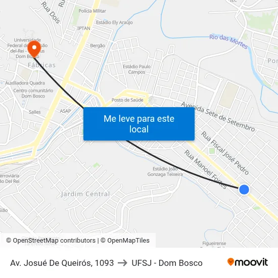 Av. Josué De Queirós, 1093 to UFSJ - Dom Bosco map