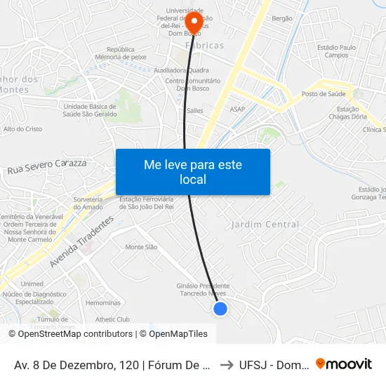 Av. 8 De Dezembro, 120 | Fórum De São João Del-Rei to UFSJ - Dom Bosco map