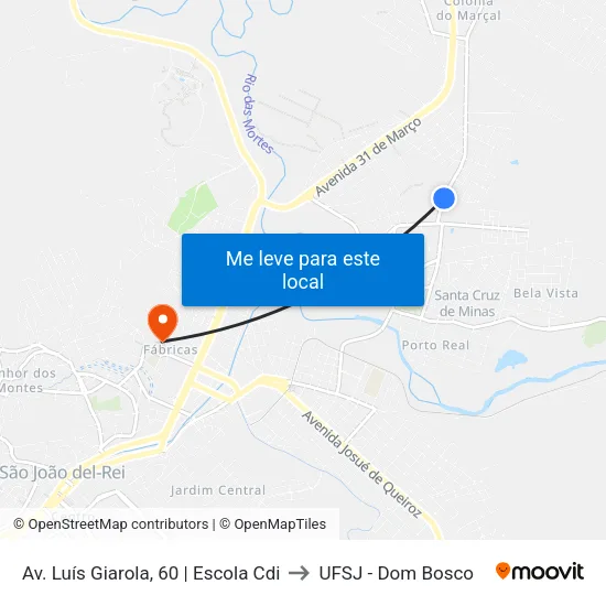 Av. Luís Giarola, 60 | Escola Cdi to UFSJ - Dom Bosco map