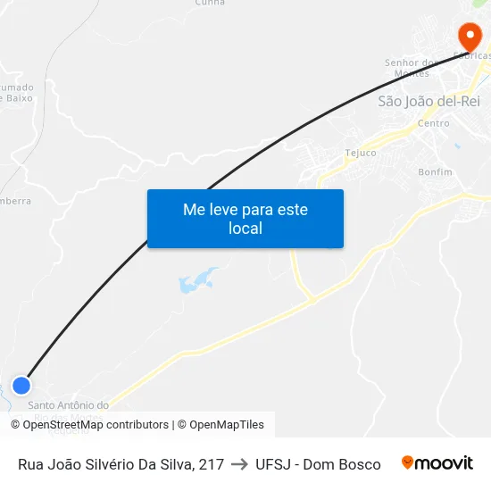 Rua João Silvério Da Silva, 217 to UFSJ - Dom Bosco map