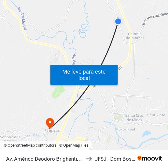 Av. Américo Deodoro Brighenti, 117 to UFSJ - Dom Bosco map