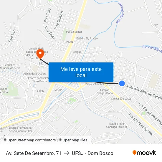 Av. Sete De Setembro, 71 to UFSJ - Dom Bosco map