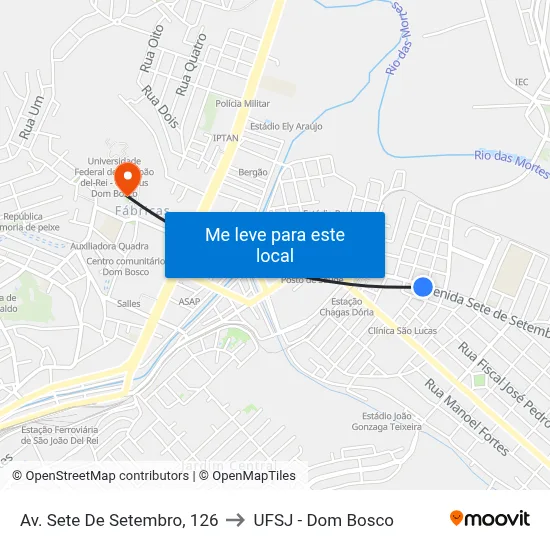 Av. Sete De Setembro, 126 to UFSJ - Dom Bosco map