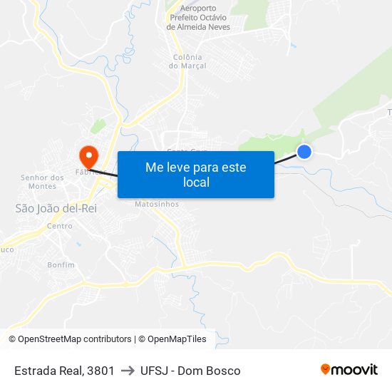 Estrada Real, 3801 to UFSJ - Dom Bosco map
