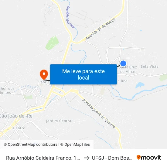 Rua Arnóbio Caldeira Franco, 155 to UFSJ - Dom Bosco map