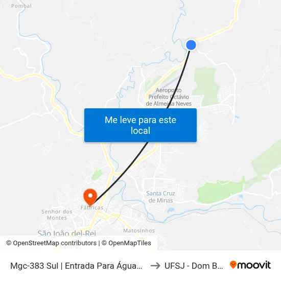 Mgc-383 Sul | Entrada Para Águas Santas to UFSJ - Dom Bosco map