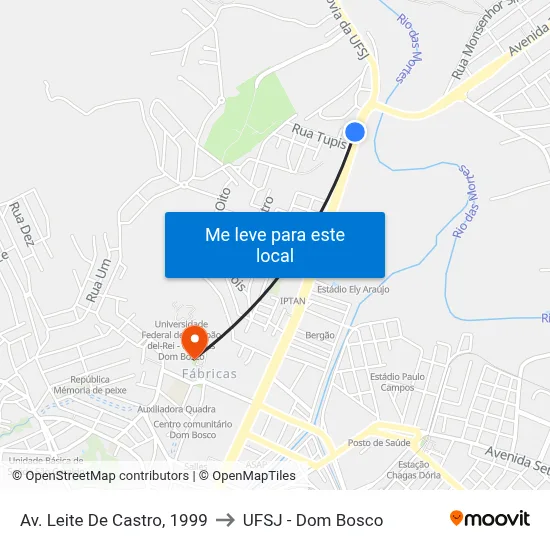 Av. Leite De Castro, 1999 to UFSJ - Dom Bosco map