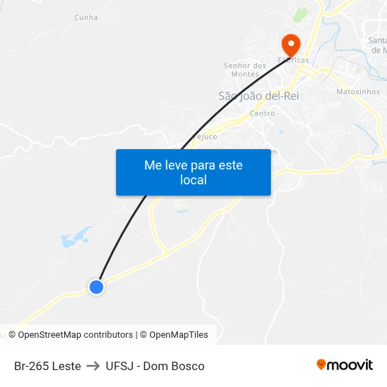 Br-265 Leste to UFSJ - Dom Bosco map