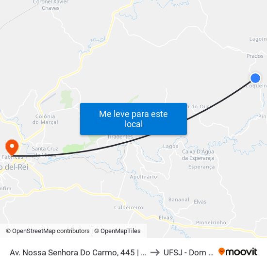 Av. Nossa Senhora Do Carmo, 445 | Frango Atalaia to UFSJ - Dom Bosco map