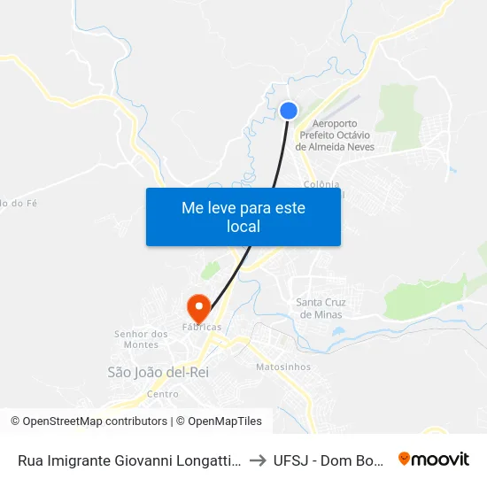 Rua Imigrante Giovanni Longatti, 35 to UFSJ - Dom Bosco map