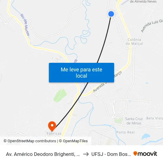 Av. Américo Deodoro Brighenti, 285 to UFSJ - Dom Bosco map