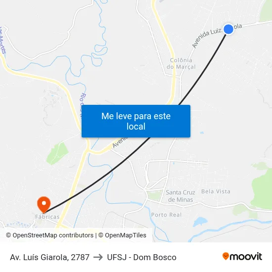 Av. Luís Giarola, 2787 to UFSJ - Dom Bosco map