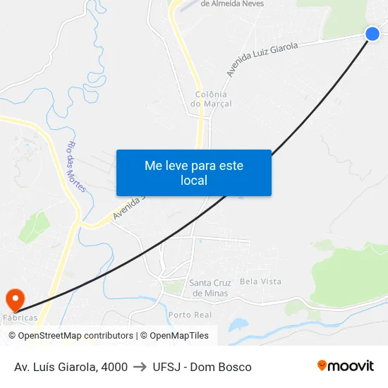 Av. Luís Giarola, 4000 to UFSJ - Dom Bosco map