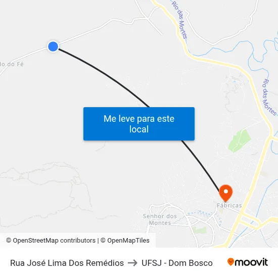 Rua José Lima Dos Remédios to UFSJ - Dom Bosco map