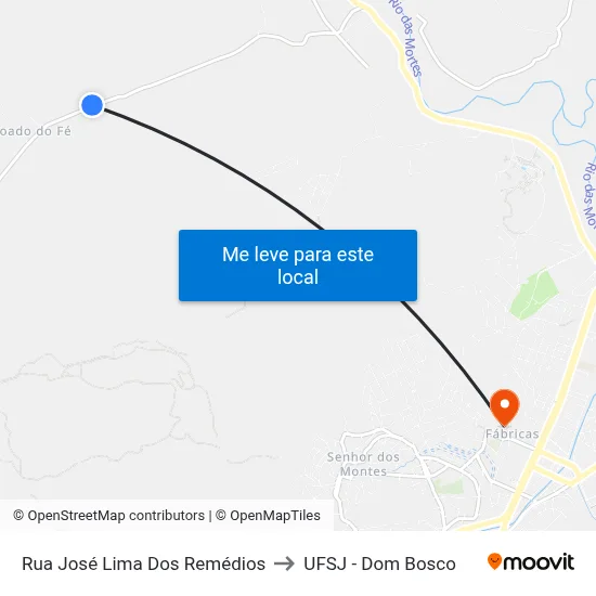 Rua José Lima Dos Remédios to UFSJ - Dom Bosco map