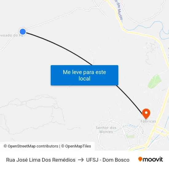 Rua José Lima Dos Remédios to UFSJ - Dom Bosco map