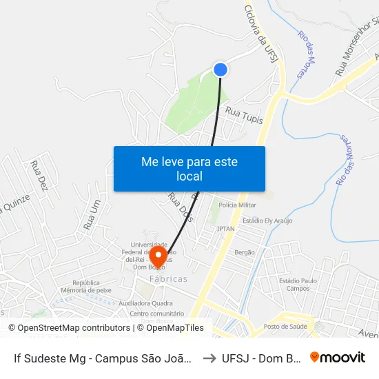 If Sudeste Mg - Campus São João Del-Rei to UFSJ - Dom Bosco map