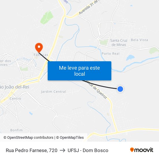 Rua Pedro Farnese, 720 to UFSJ - Dom Bosco map
