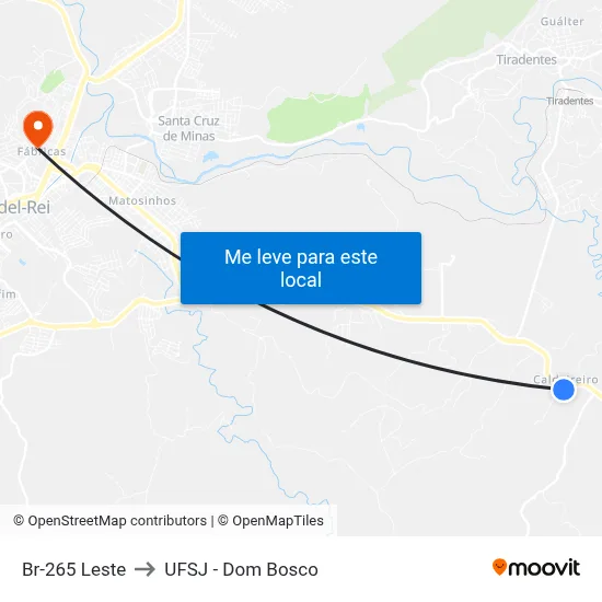 Br-265 Leste to UFSJ - Dom Bosco map