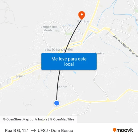 Rua B G, 121 to UFSJ - Dom Bosco map