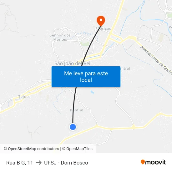 Rua B G, 11 to UFSJ - Dom Bosco map