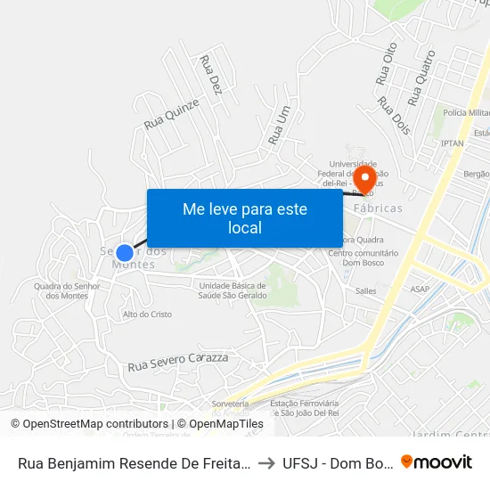 Rua Benjamim Resende De Freitas, 113 to UFSJ - Dom Bosco map