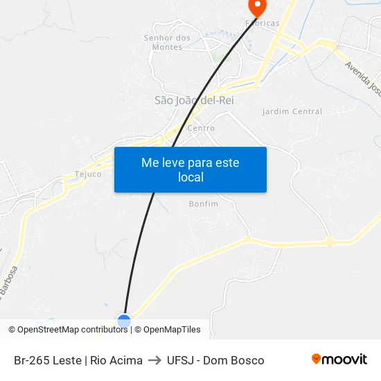 Br-265 Leste | Rio Acima to UFSJ - Dom Bosco map
