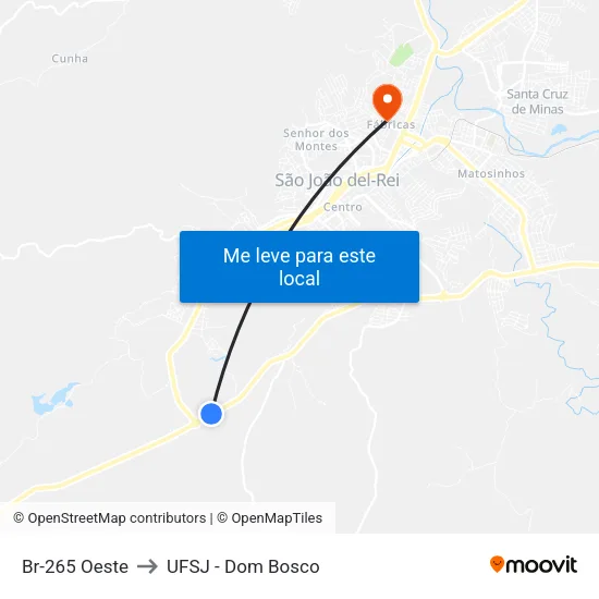 Br-265 Oeste to UFSJ - Dom Bosco map