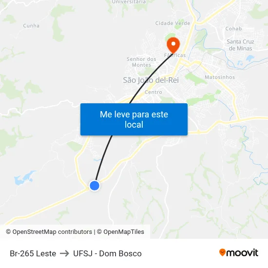 Br-265 Leste to UFSJ - Dom Bosco map