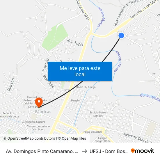 Av. Domingos Pinto Camarano, 120 to UFSJ - Dom Bosco map