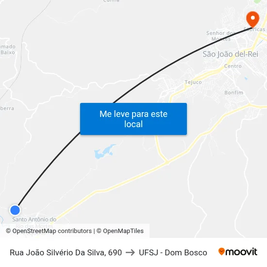 Rua João Silvério Da Silva, 690 to UFSJ - Dom Bosco map